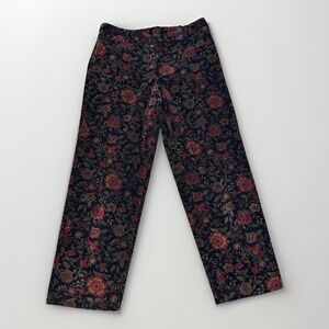 Talbots Petites VTG Woman Corduroy Pant Dark 14P Floral Crop USA Made Whimsygoth